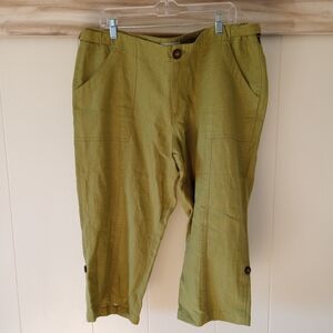 Sigrid Olsen Linen Capri Size XL Green Beach Cruise Pockets Adjustable